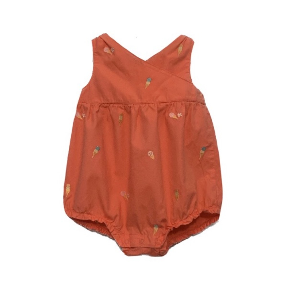 Gymboree Orange Bubble Romper With Embroidered Ice Cream Cones, baby girl 6-12m